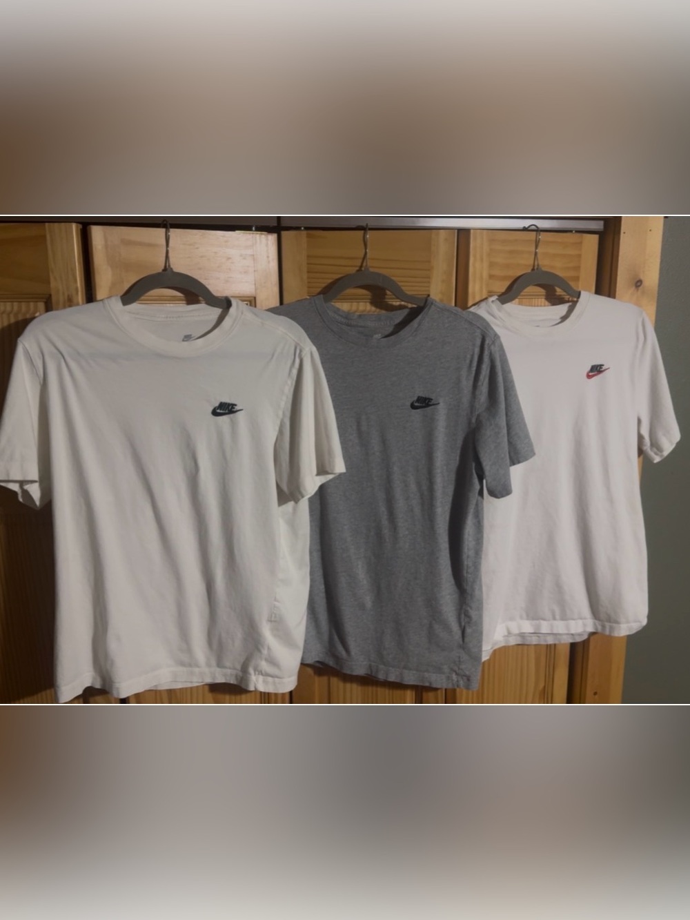 Nike Short-Sleeve Tee Trio - White, Gray, White with Red Swoosh